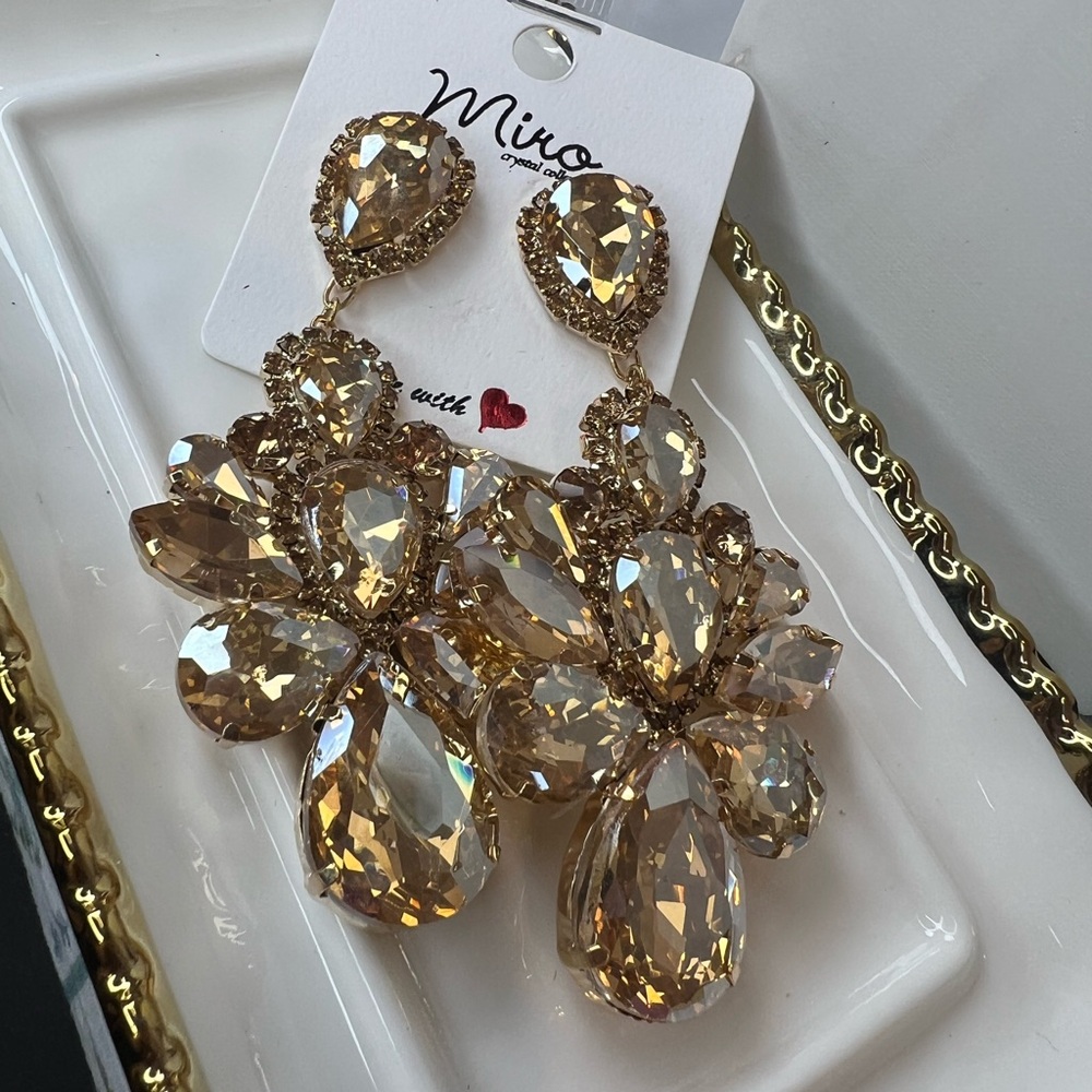 IRO Gold Crystal Teardrop Statement Earrings